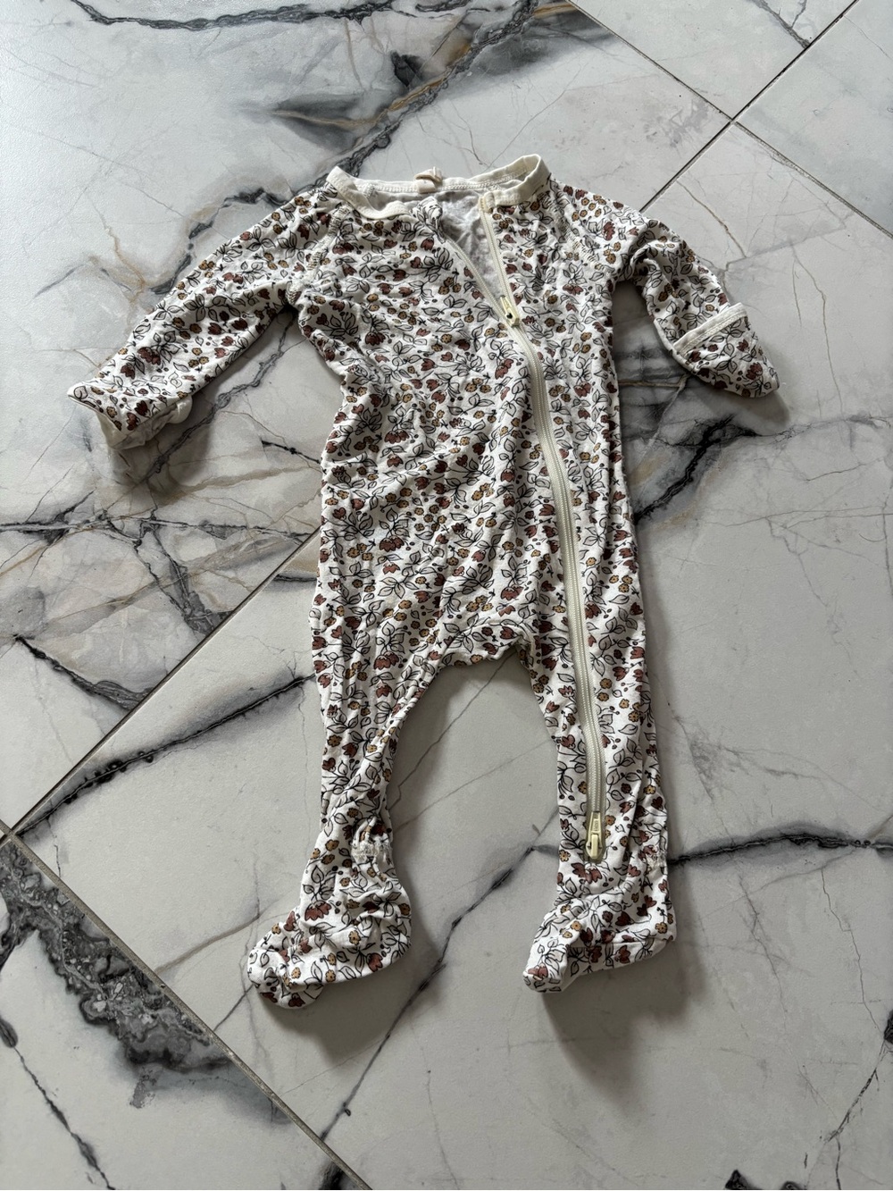 Quincy Mae Cream Footed One-Piece with Brown Floral Pattern